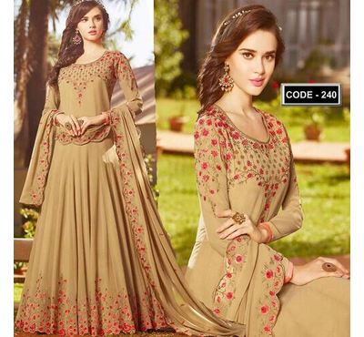 Unstiched Golden Georgette Gown For Women