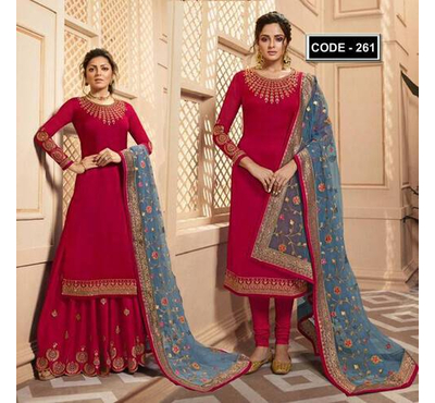 Unstiched Ash & Maroon Georgette Gown For Women