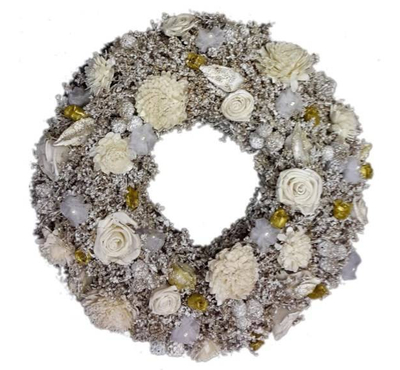 Sh Mix W/Gold Roses Wreath In Gift Box (CW/25) 37X37X7CM H