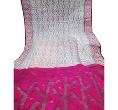 White and Pink Jamdani Saree All Over Work For Women