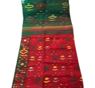 Red and Green Jamdani Saree All Over Work For Women