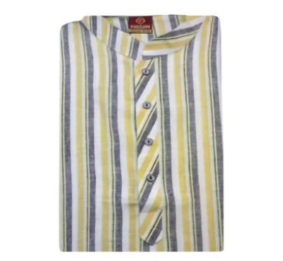 Men's Stylish Striped Panjabi-Yellow & Ash