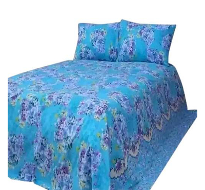 Floral King Size Bed Sheet-Blue