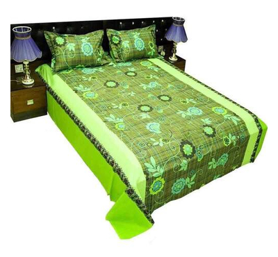 Floral King Size Bed Sheet-Light Green