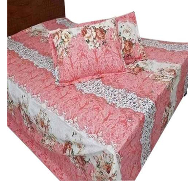 Floral Printed King Size Bed Sheet-Peach