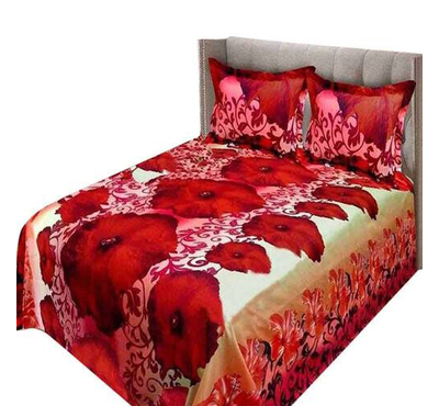 Floral Printed King Size Bed Sheet-Red