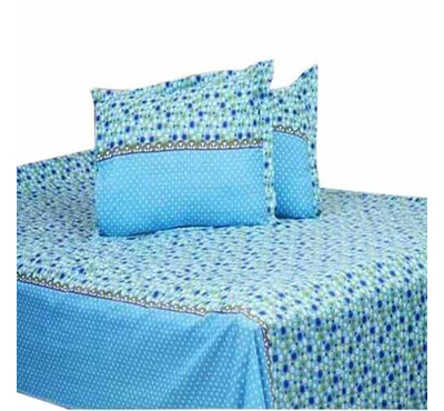 Floral Printed King Size Bed Sheet-Sky Blue