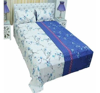 King Size Floral Bed Sheet-Blue