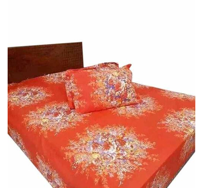 King Size Floral Bed Sheet-Orange
