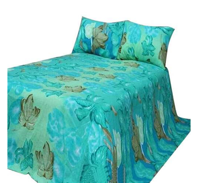 King Size Floral Bed Sheet-Sea Green