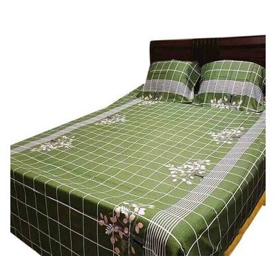 Printed King Size Bed Sheet-Olive
