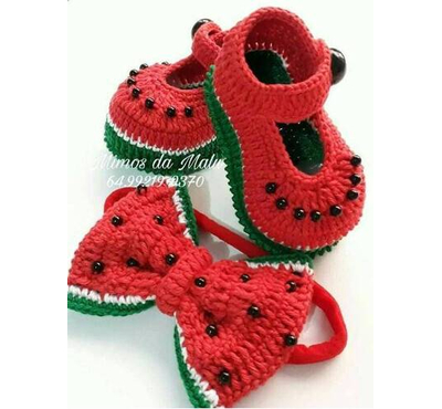 Watermelon Baby Shoes & Hair Band (0-6 months)