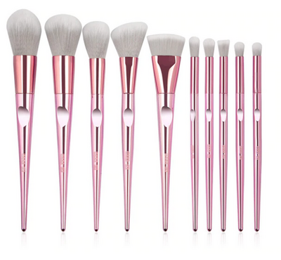 MAANGE 10 Piece Makeup Brush Set Metal Pink With Pouch