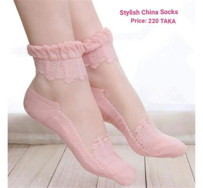 Ultrathin Transparent Lace Women Pink Socks
