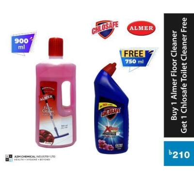 Buy 1 Almer Floor Cleaner (Rose) 900ml Get 1 Chlosafe Toilet Cleaner 750ml Free.