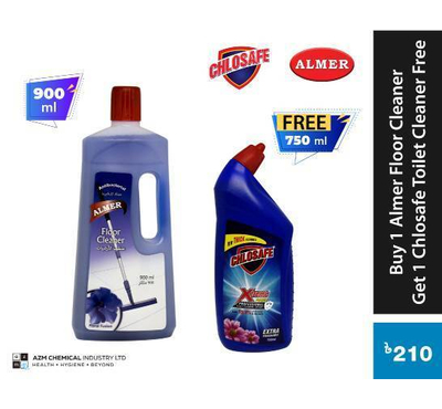 Buy 1 Almer Floor Cleaner (Floral Fusion) 900ml Get 1 Chlosafe Toilet Cleaner 750ml Free.