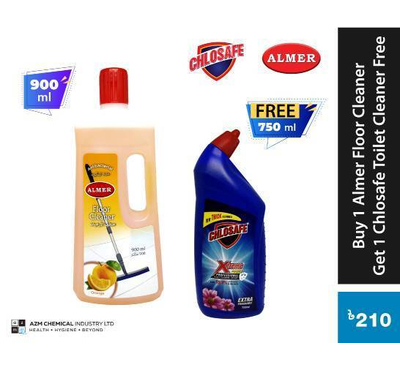 Buy 1 Almer Floor Cleaner (Orange) 900ml Get 1 Chlosafe Toilet Cleaner 750ml Free.
