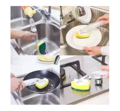 1 Set Dish Wand Cleaner Sponge Soap Dispenser Scrubber Cleaner Dish Wand Brush Kitchen Home Clean Accessories