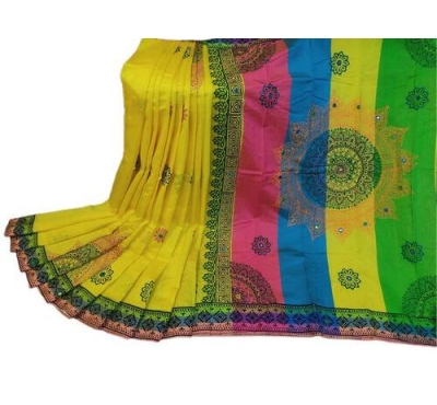 Dupion Silk Saree For Women- Multicolor
