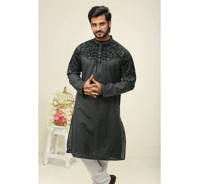 Black Fashionable Cotton Panjabi For Men