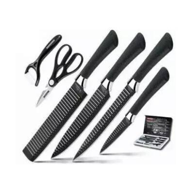 6 Pieces Professional Stainless Steel Knife Set - Black