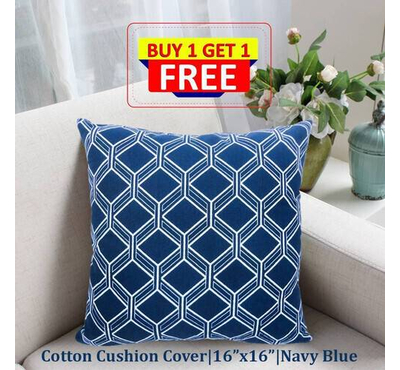 Decorative Cushion Cover, Navy Blue (16x16) Buy 1 Get 1 Free_77130
