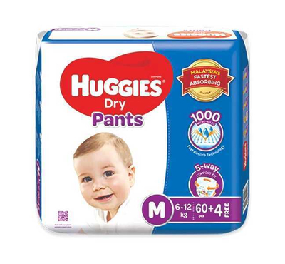 Huggies Dry Pant Diaper Medium-64 Pcs (6-12 KG)