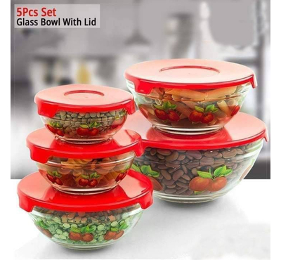 5 Pcs Glass Bowl With Lid