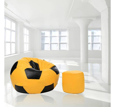 Football Bean Bag Chair_XXl_Yellow & Black Combined with Footrest