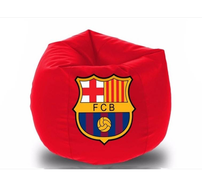Super Comfortable Lazy Sofa_Xl Pumpkin Shape_Red with Barcelona Logo