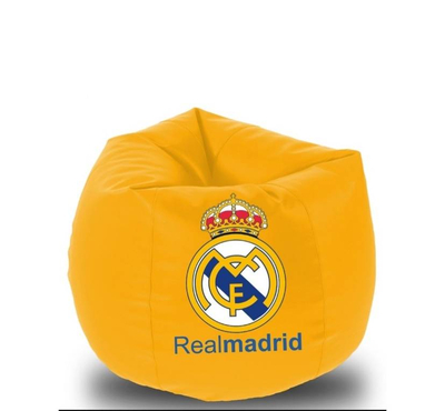 Super Comfortable Lazy Sofa_Xl Pumpkin Shape_Yellow with Real Madrid Logo
