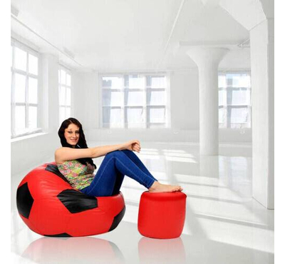 Football Bean Bag Chair_XXl_Red & Black Combined with Footrest