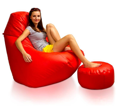 Super Comfortable Lazy Sofa_XXXL Pear Shape_Red with Footrest