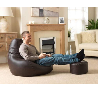 Super Comfortable Lazy Sofa_Extra Large Pear Shape_Chocolet with Footrest