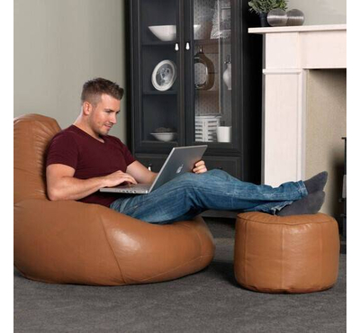 Super Comfortable Lazy Sofa_Extra Large Pear Shape_Chocolet with Footrest
