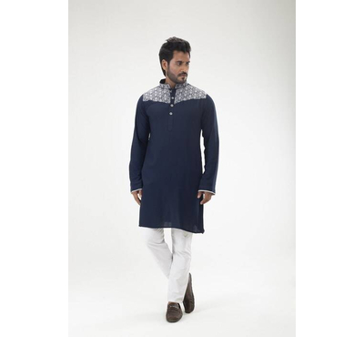 Blue & White Gents Fashionable Cotton Panjabi