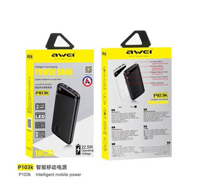 Awei P103K Mobile Power Bank 10000mAh 22.5W/ QC 3.0 Fast Charging Power banks Intelligent Multiple Output