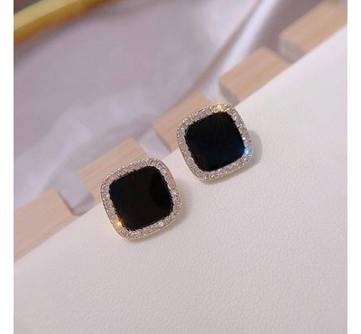 1Pair Korean Trend Elegant Pave Zircon Geometric Square Stud Earrings For Women