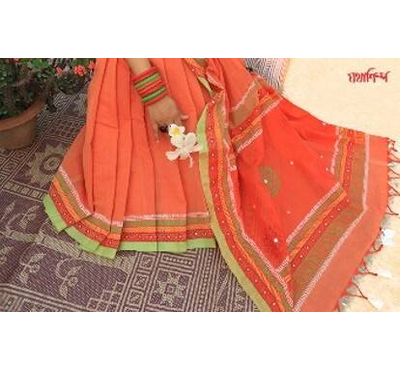 Orange Color Handloom Full Cotton Tangail Tant Saree