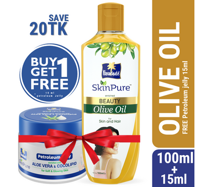 Parachute SkinPure Beauty Olive Oil 100ml (15ml Petroleum Jelly Free)