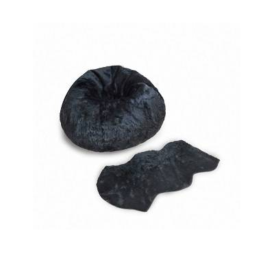 Aaram faux fur bean bag with rug-Black