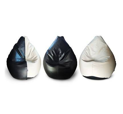 Aaram faux leather combined bean bag-Black/White