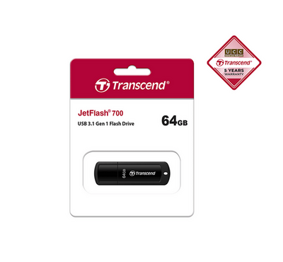 Transcend 64GB JetFlash 700 USB 3.2 Gen 1 Pen Drive Black