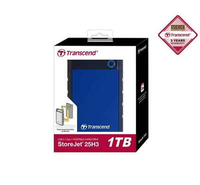 Transcend 1TB StoreJet 25H3B Portable Hard Disk Drive (HDD) Blue