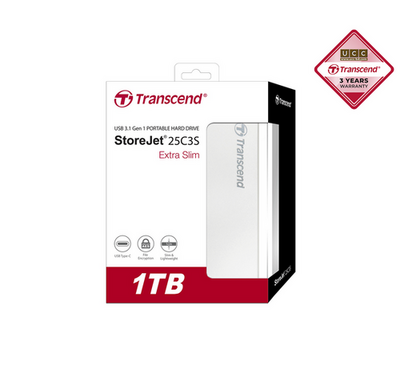 Transcend 1TB StoreJet 25C3 Portable Hard Disk Drive (HDD) Silver