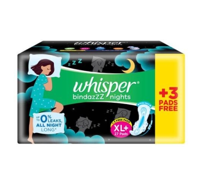Whisper Ultra Night Sanitary Pads for Women, XL+, 30 Napkins