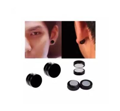 Pair of 6 mm Black Circular Magnetic Stud Earrings For Men