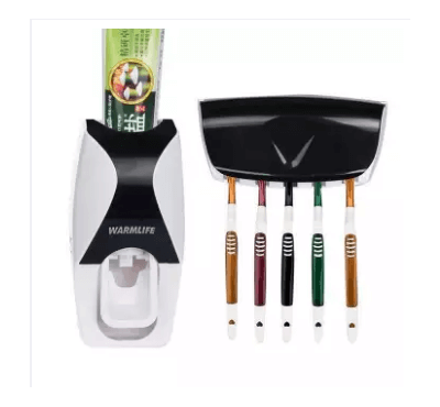 Automatic Toothpaste Dispenser with Toothbrush Holder - Black.
