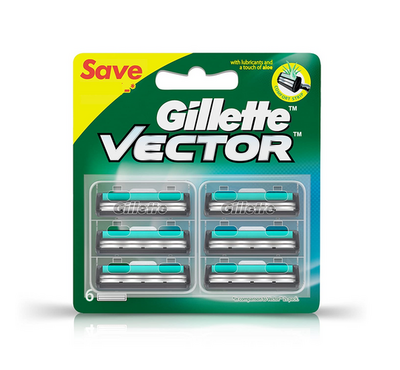 Gillette Vector Shaving Razor Blades - 6 Cartridge
