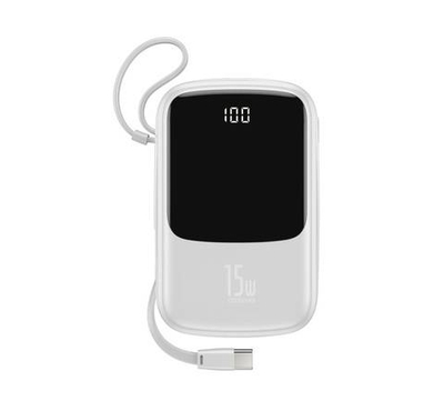 Baseus Q pow Digital Display 3A Power Bank 10000mAh (With Type-C Cable)White